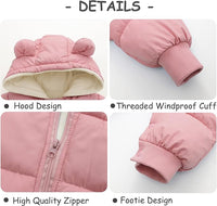 Baby Snowsuit Infant Boys Girls Winter Warm Jumpsuit Thick Hooded Bodysuit One Piece Snow Wear Romper