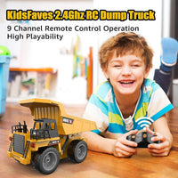 Remote Control Dump Truck Toy,2 Rechargeable Batteries RC Trucks 9 Channel 4WD with Lights