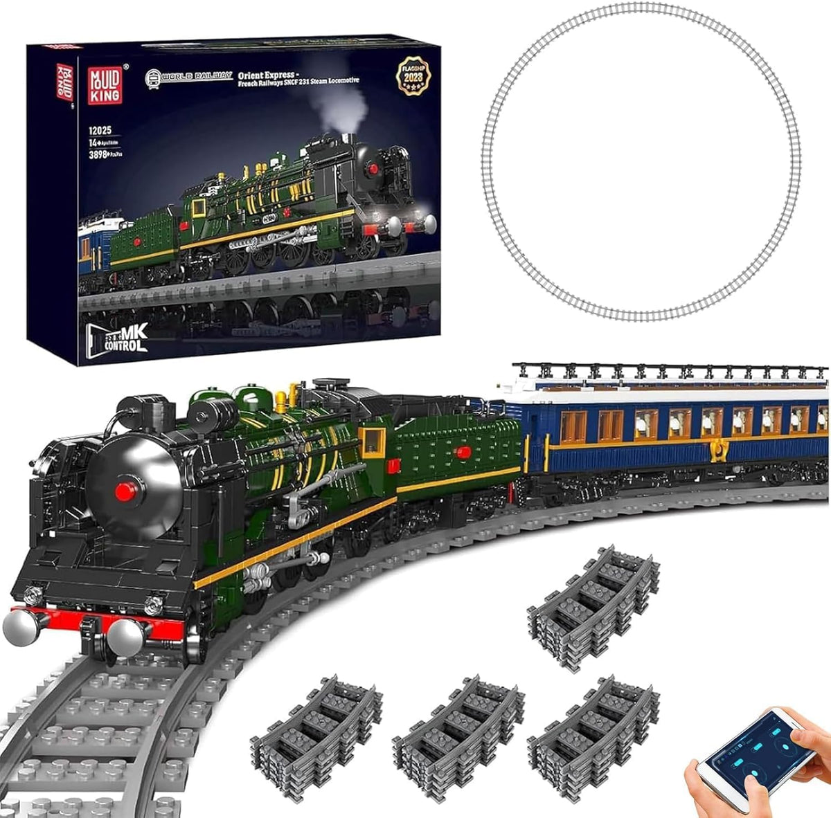 Mould King 12025 Orient Express Steam Locomotive Train Terminal Building Set,Remote Control Train Model Block Kit, STEM Toy to Build for Boys Girls Aged 8+ 3898pcs