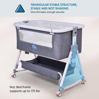 Bassinet Co Sleeper, Bellababy Baby Bedside Sleeper, Bedside Bassinet for Safe Co-Sleeping, Storge Bag, Universal Wheel with Brake, Easy to Assemble, Grey