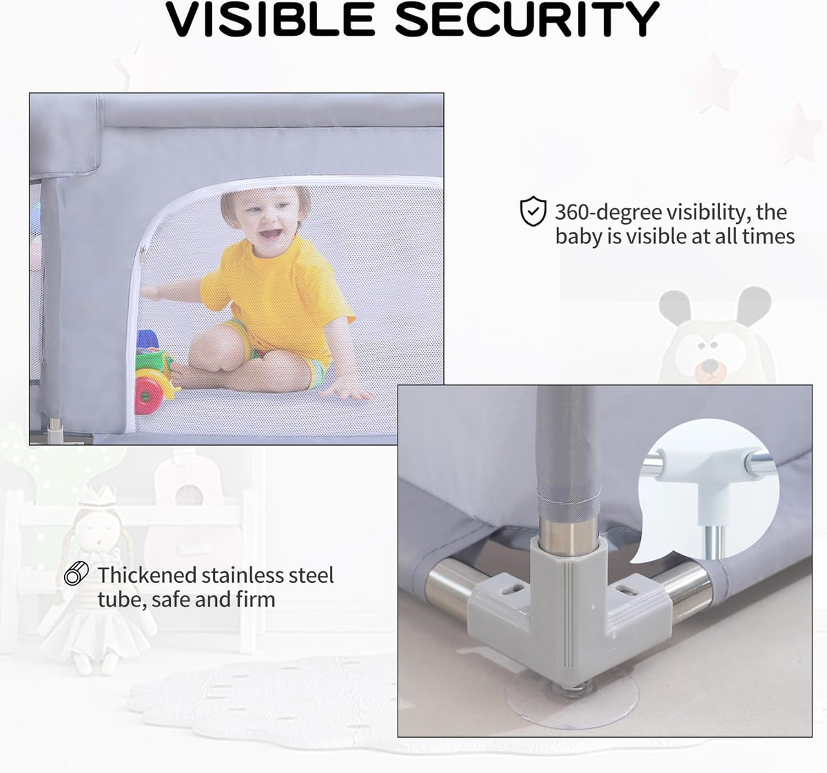 Baby Playpen, Playpens for Babies, Large Playard for Toddlers (Gray, 205 * 185cm)
