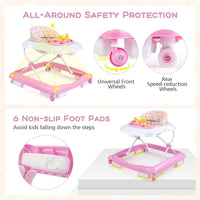 BABY JOY Foldable Baby Walker, Toddler Activity Center Push Walker with 3 Adjustable Heights(Pink)
