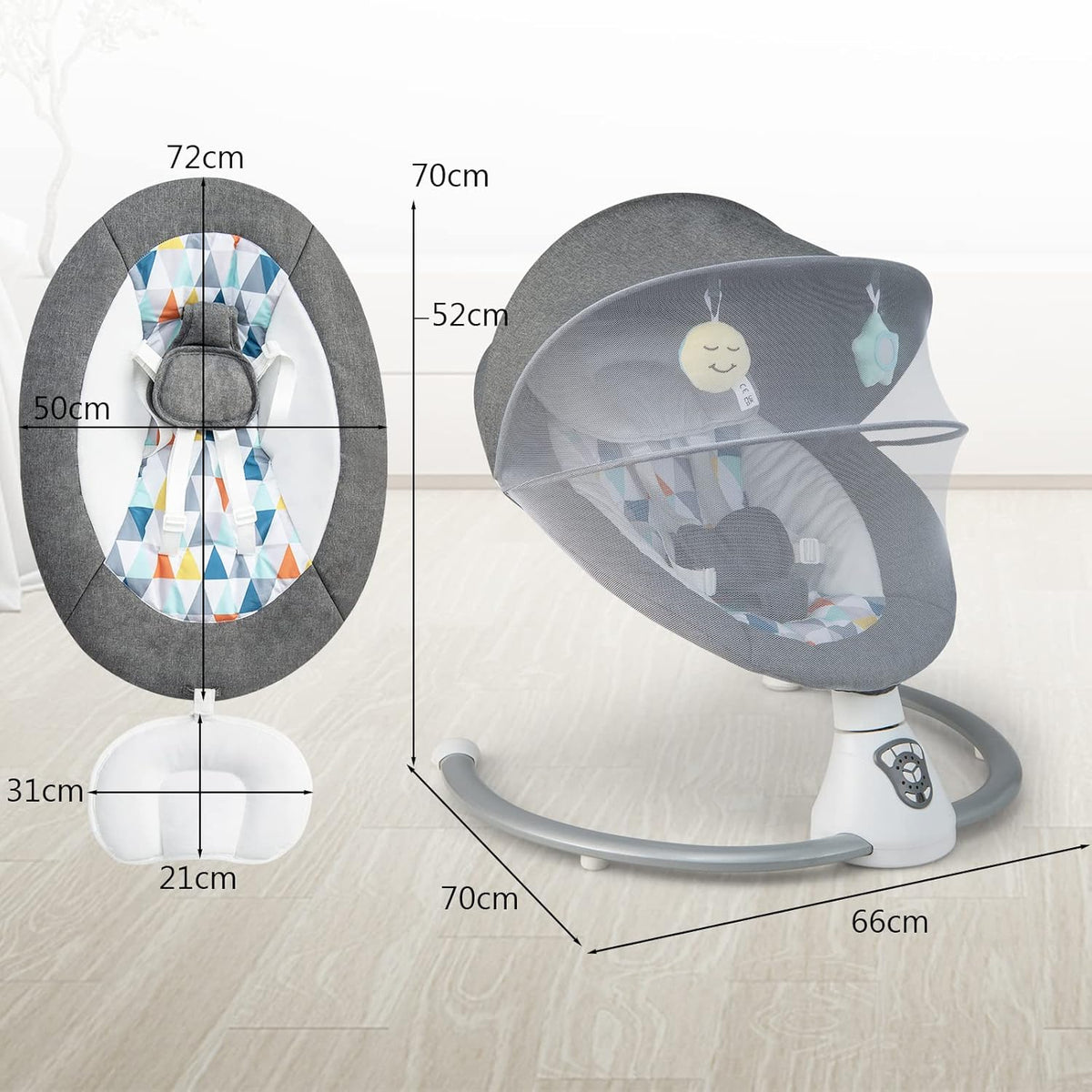 GYMAX Electric Baby Rocker, Toddler Automatic Bouncer 5 Swinging Amplitudes, Remote Control and Timing Function, Portable Newborn Rocking Chair (Gray)