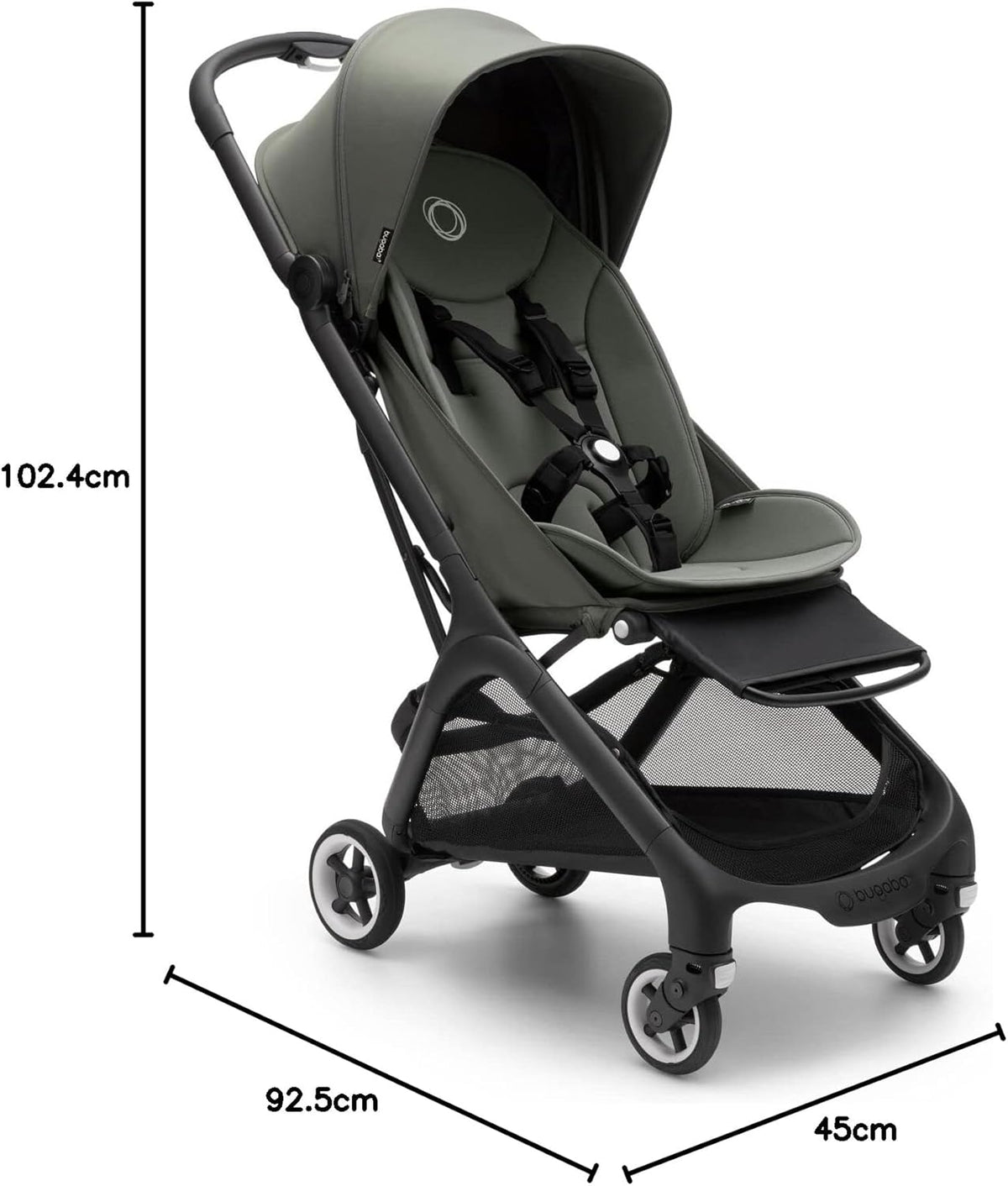 Bugaboo Butterfly Ultra Compact Travel Stroller, Small & Lightweight, Easy 1-Second Fold, Ergonomic and Extra Spacious City Pushchair from Baby to Toddler, Comfortable Steering, Forest Green