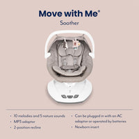 Graco Move with Me Soother with 5 swaying speeds, music, 2 recline positions, 2 vibration settings and folds up for storage. Suitable from birth to approx. 6 months (0-9kgs), Little Adventures