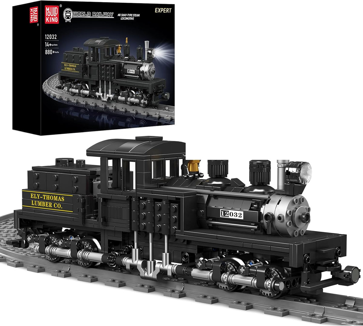 Mould King Shay Steam Locomotive Train Building Kit with Light, RC Train Model Set with Tracks, Display Model Toy for Adults (880 PCS)