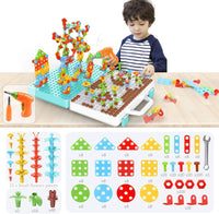 550Pcs Electric DIY Drill STEM Puzzle Toy Set, Creative Mosaic Drill Puzzle Kit, 2D 3D Educational Building Blocks,Age 3-12 Years Old