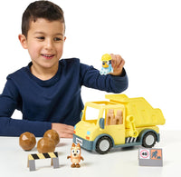 Bluey's Dump Truck, with Load and Unload Feature, Get Some Work Done with Exclusive Hard-Hat Bluey and Muddy Bingo