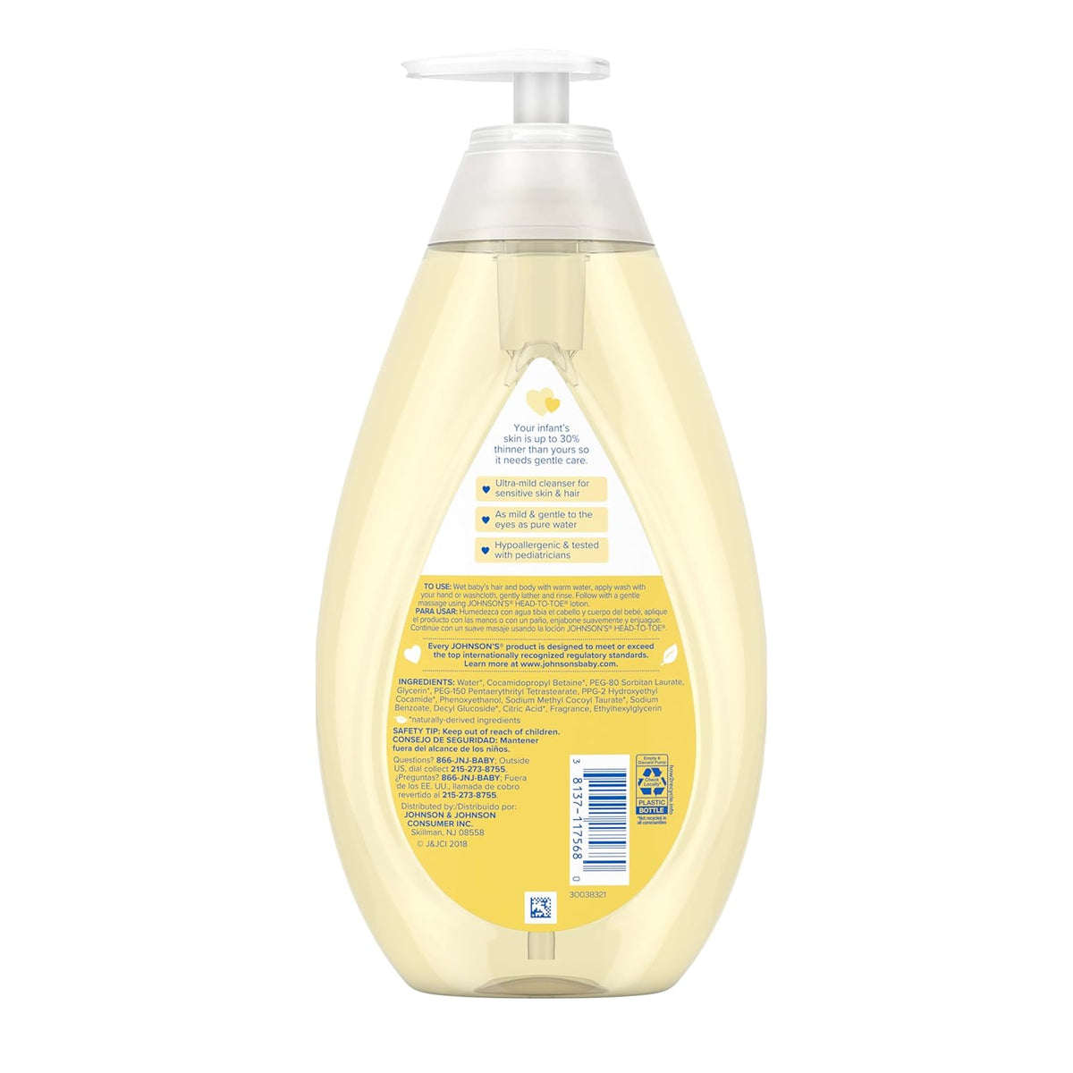 Johnson's Head-to-Toe Gentle Tear-Free Baby & Newborn Wash & Shampoo, 27.1 fl. Oz (Pack of 2)