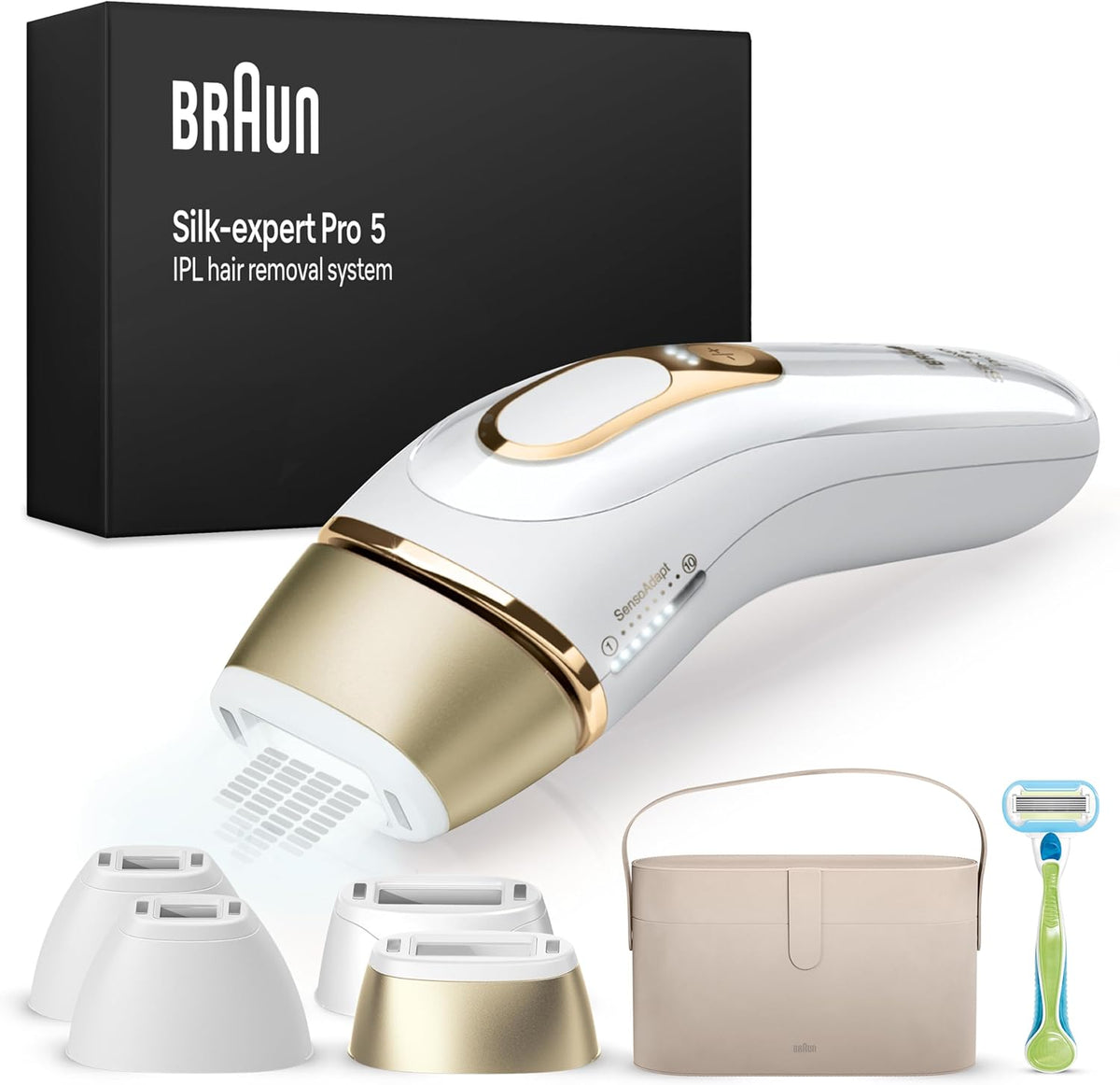 Braun IPL Silk·expert Pro 5 Home Hair Removal with Storage Bag, Venus Razor, 4 Attachments, PL5342