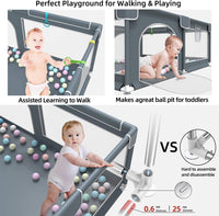 HAOIOPM Baby Playpen for Babies 150 * 180 * 65CM Large Baby Fence,20 Ocean Balls,Gray