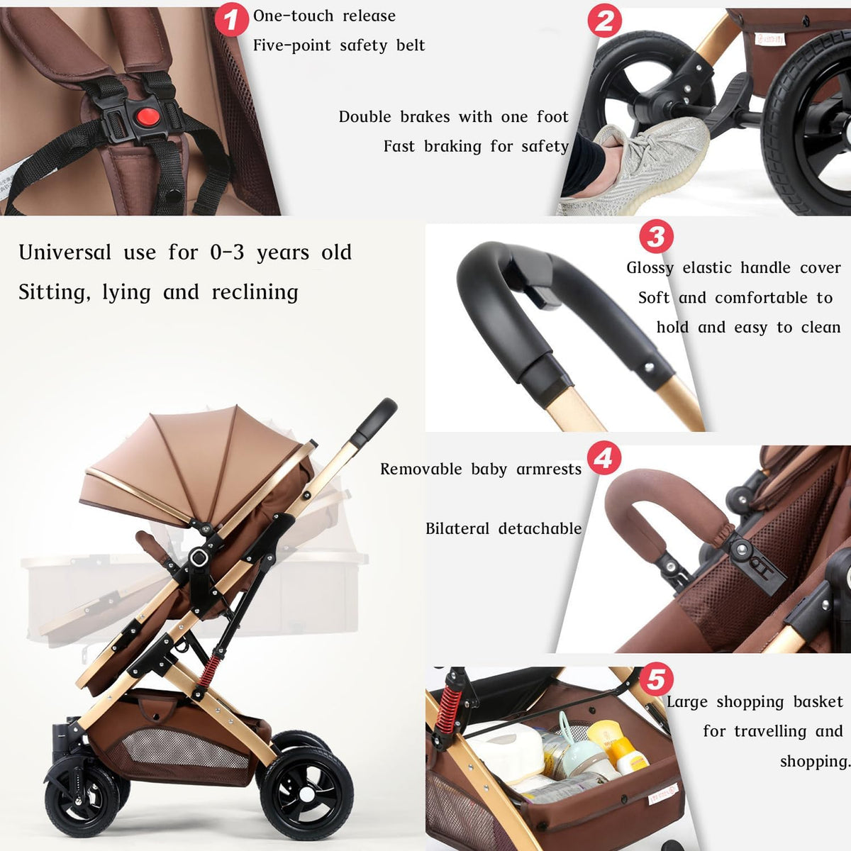 2 in 1 Baby Stroller & Bassinet Pram – Large Storage Basket