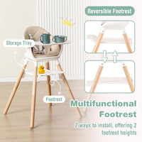 BABY JOY 6-in-1 Convertible Wooden High Chair, Baby High Chair with Double Dishwasher, Beige