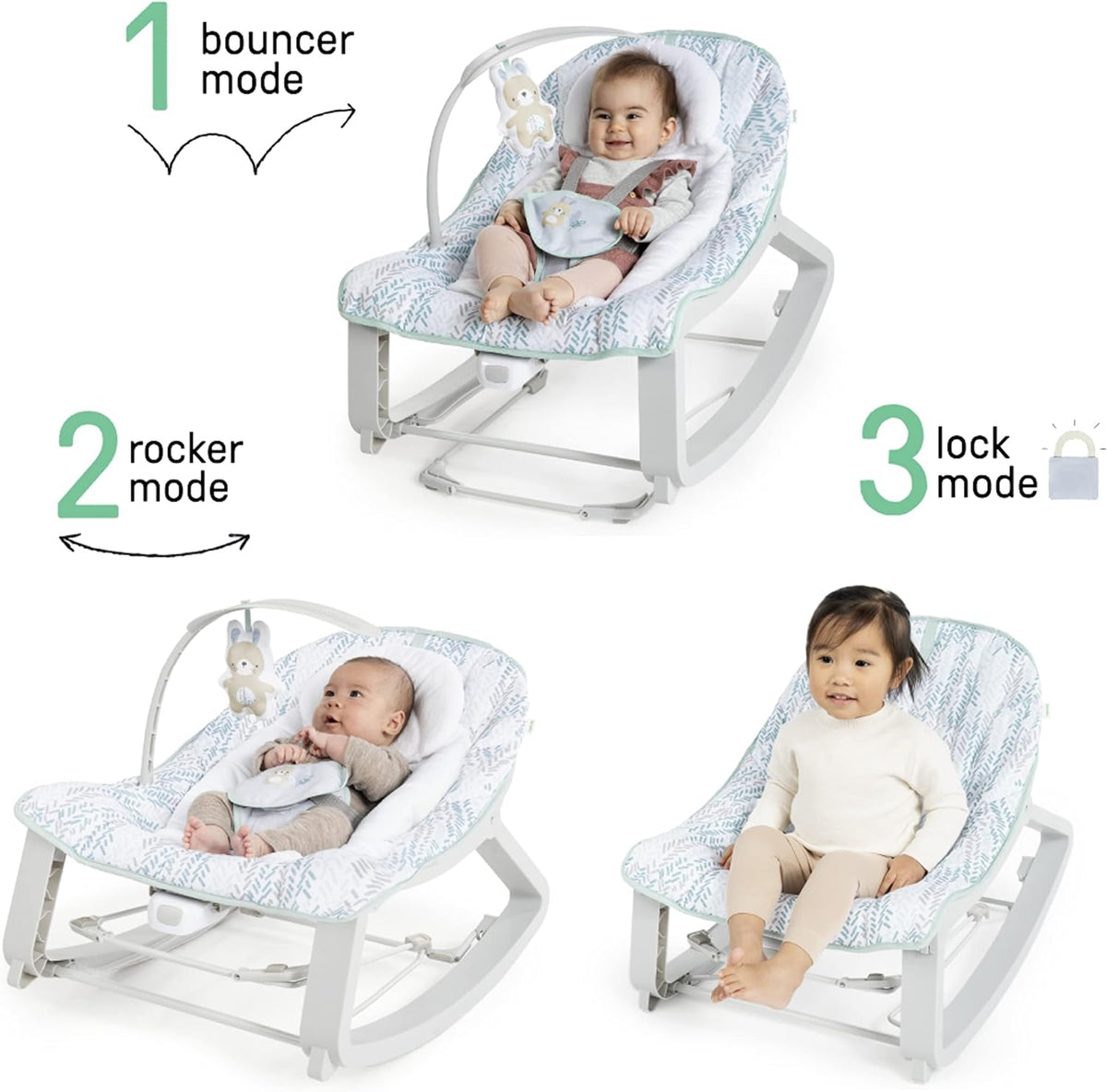 Ingenuity Keep Cozy 3-in-1 Grow with Me Vibrating Baby Bouncer Seat & Infant to Toddler Rocker - Spruce, Newborn and up