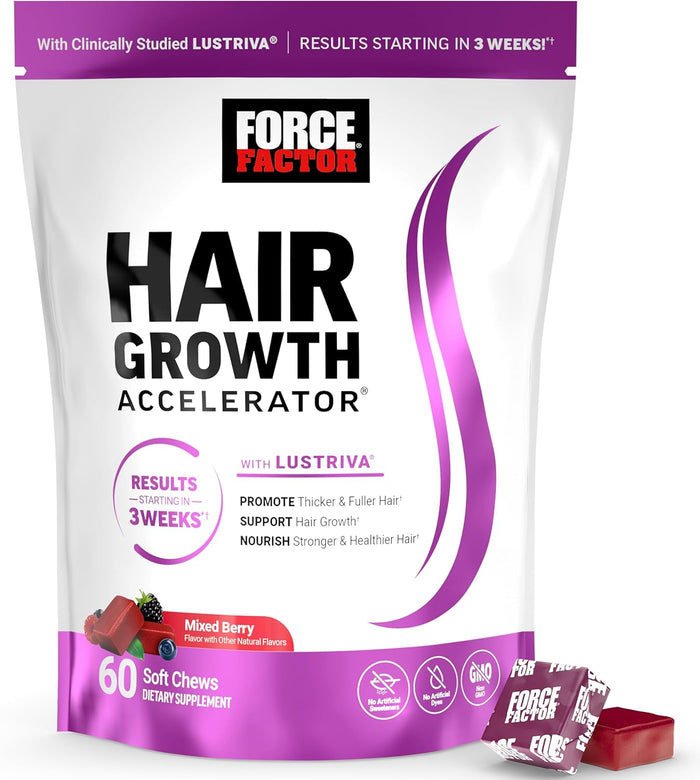 Force Factor Hair Growth Accelerator Soft Chews, Hair Growth Vitamins for Women and Men, 60 Soft Chews