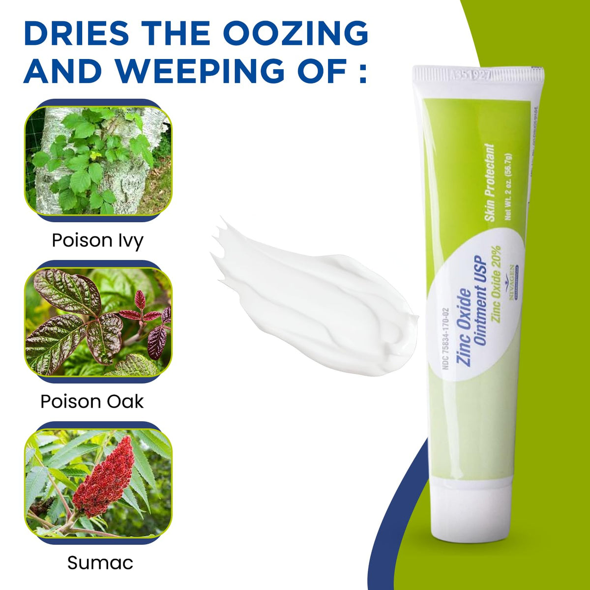 Zinc Oxide Ointment USP 20% | For Diaper Rash, Chafed Skin, Protects From Wetness, Relief From Poison Ivy, Poison Oak, & Poison Sumac | 2oz Tube