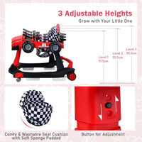 BABY JOY 4-in-1 Baby Walker, Foldable Activity Car Baby Walker w/3 Adjustable Height (Red)