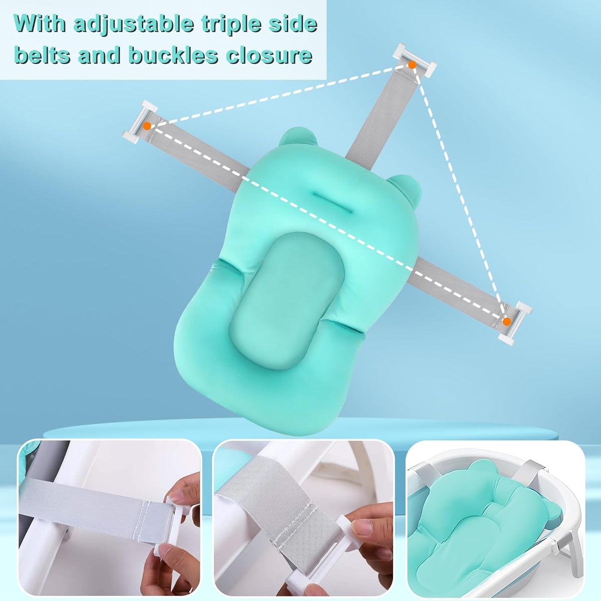 Baby Bath Tub, Baby Bathtub with Water Temperature Sensor for Newborn, Timkos Collapsible Bath for Travel, Baby Bath Seat with Support Pad and Thermometer (Blue)