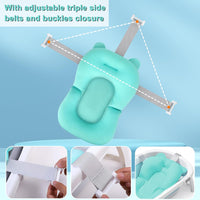 Baby Bath Tub, Baby Bathtub with Water Temperature Sensor for Newborn, Timkos Collapsible Bath for Travel, Baby Bath Seat with Support Pad and Thermometer (Blue)