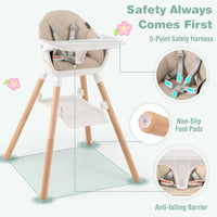 BABY JOY 6-in-1 Convertible Wooden High Chair, Baby High Chair with Double Dishwasher, Beige
