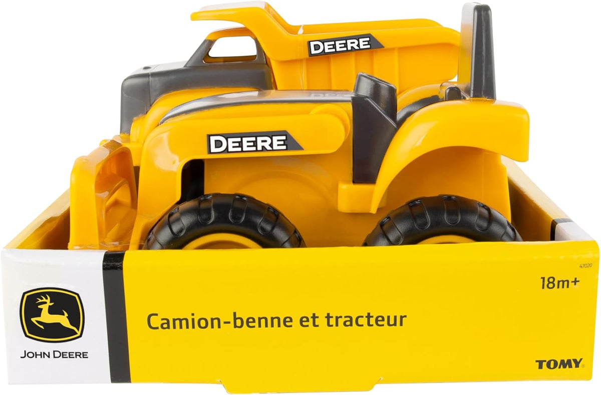 John Deere 6" Construction Vehicle Toys 2 Pack; Dump Truck & Tractor with Loader,Yellow