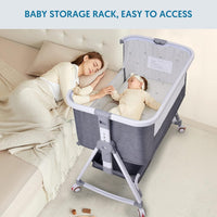 Bassinet Co Sleeper, Bellababy Baby Bedside Sleeper, Bedside Bassinet for Safe Co-Sleeping, Storge Bag, Universal Wheel with Brake, Easy to Assemble, Grey