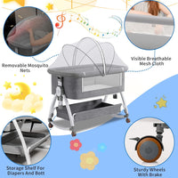 Baby Bassinet with Mattress,3-in-1 Bedside Bassinets with 6 Height Adjustable(Gray)
