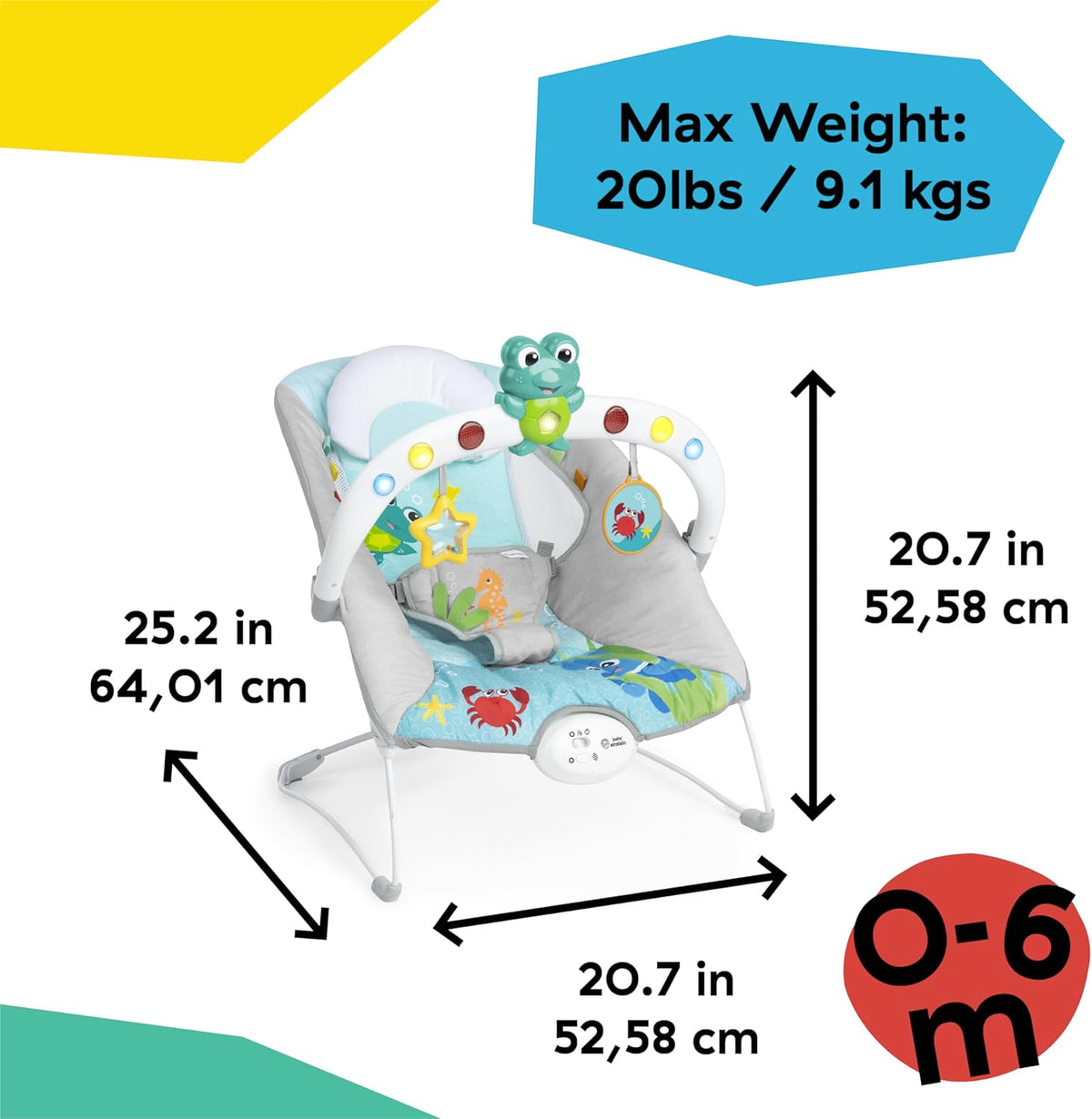 Baby Einstein Ocean Explorers Musical Bouncer Infant Seat, Kick to It Neptune, Unisex, for Ages 0-6 Months up to 20 lbs