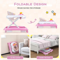 BABY JOY Foldable Baby Walker, Toddler Activity Center Push Walker with 3 Adjustable Heights(Pink)