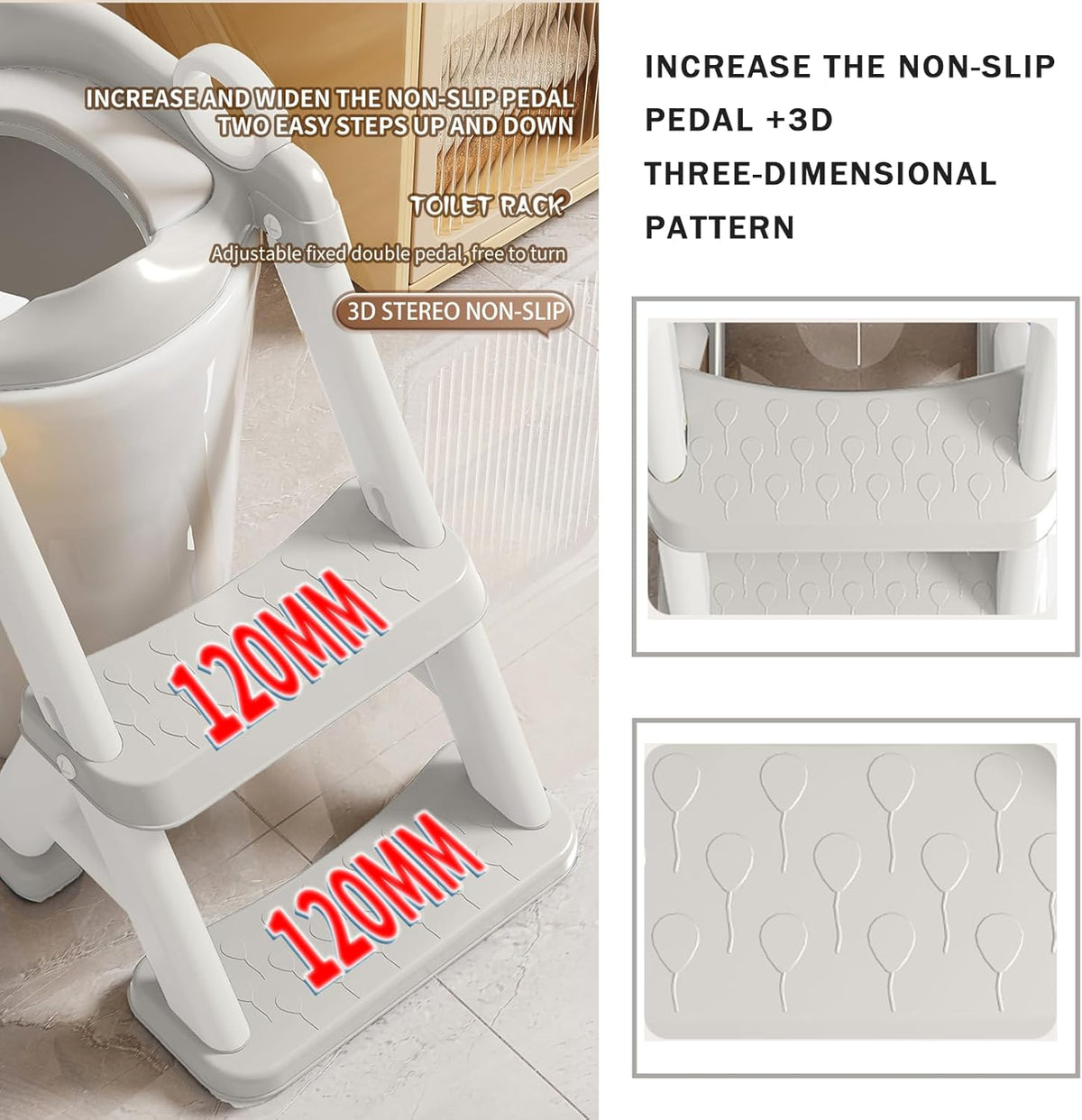 Toilet Potty Training Seat with Step Stool Ladder, Comfortable Safe Potty Seat with Anti-Slip Pads Ladder & Bear-Grey
