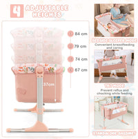 BABY JOY Folding Baby Bassinet Bedside Sleeper, Portable Co-Sleeper Travel Cot for Newborn/Infant w/4 Adjustable Heights