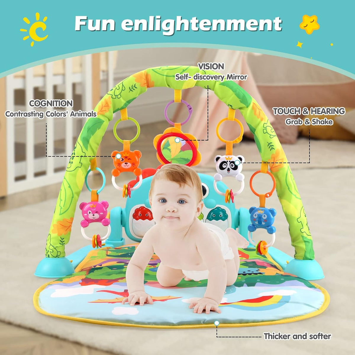 Tummy Time Baby Gym Play Mats,Kick & Play Piano Gym for Infants