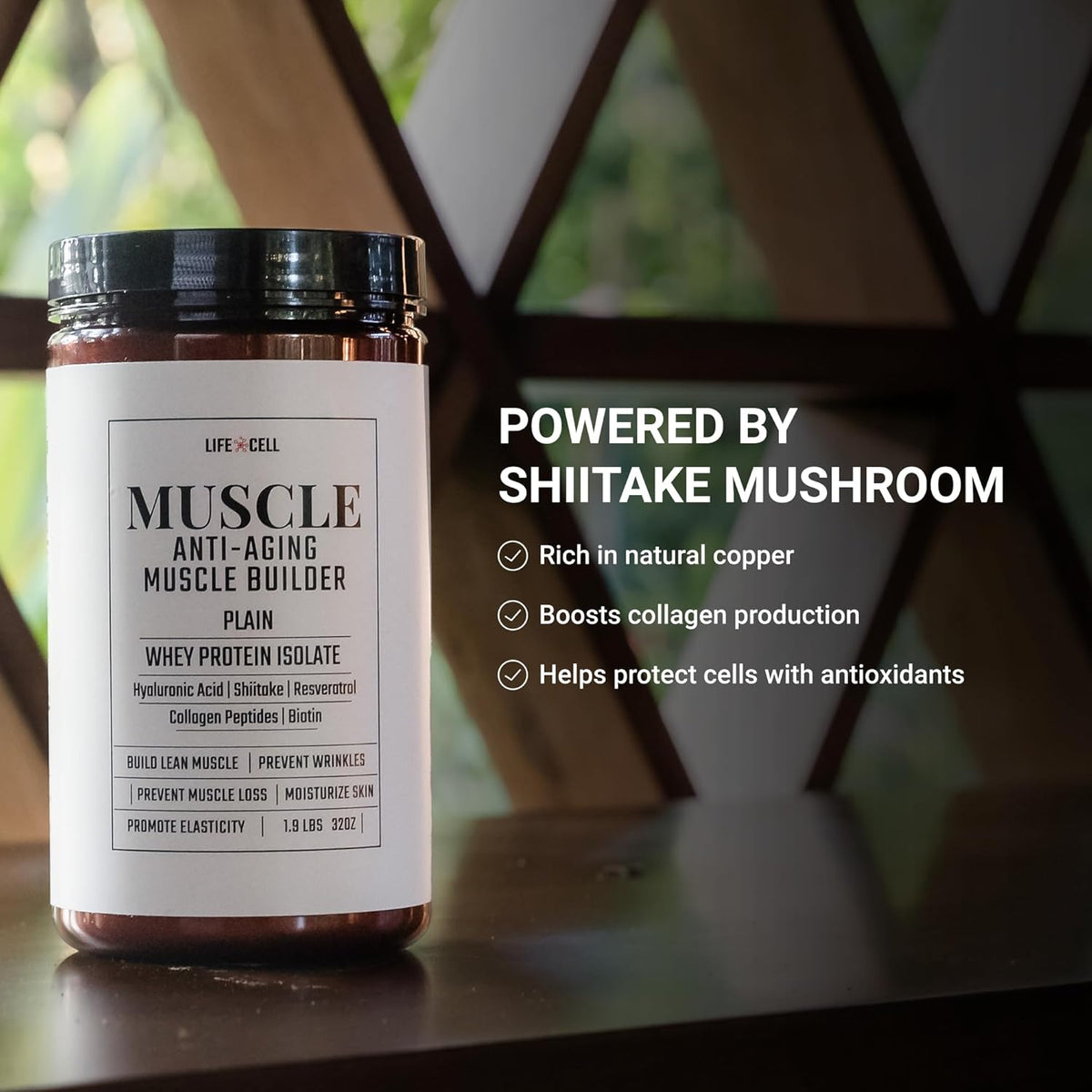 LifeCell Whey Protein – Anti-Aging Muscle Builder with Shiitake Mushroom, 600g (18 Servings)