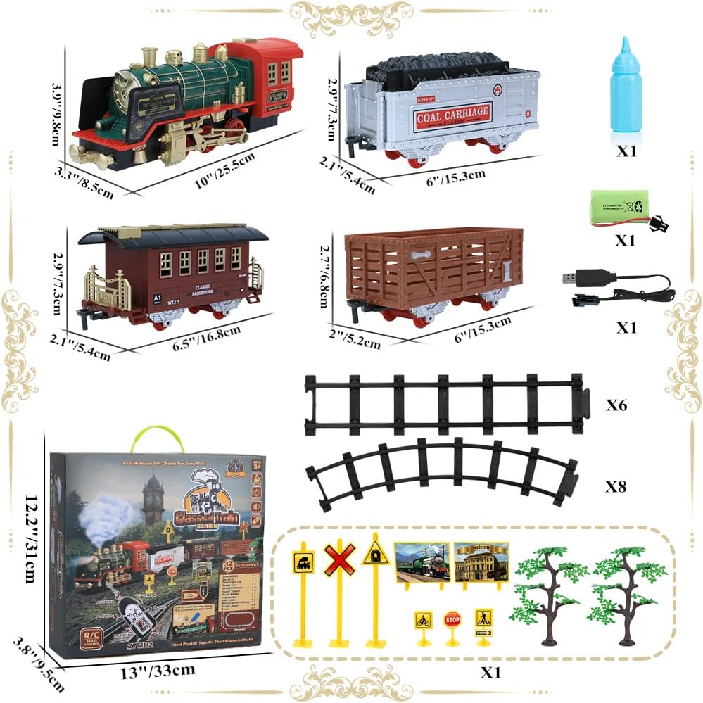 Remote Control Train Set,Sound and Lights Smoke Steam Locomotive Engine Train,Christmas Tree for 3 4 5 6 7 8+ Year