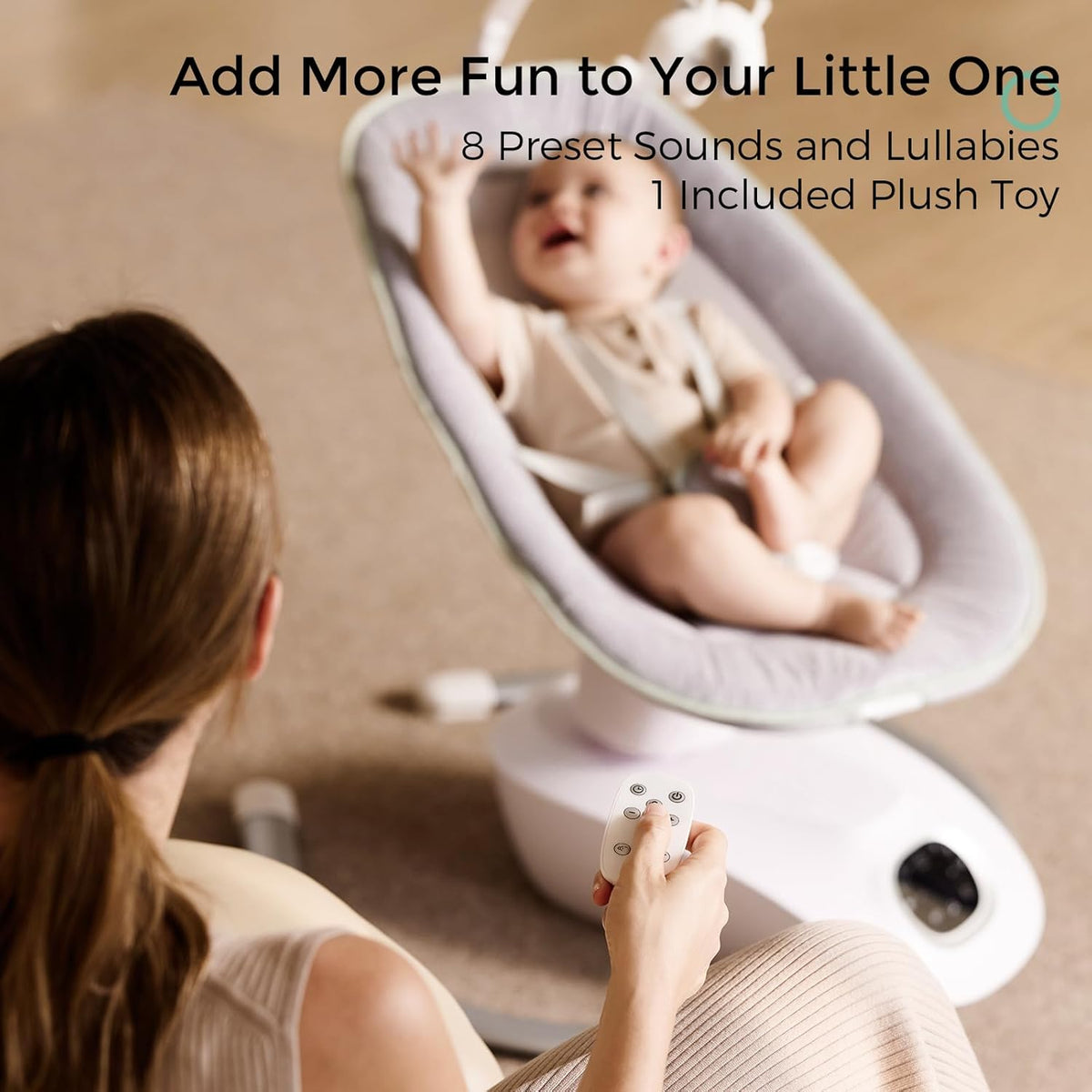 Momcozy CocoSway Baby Swing for Infants to Toddlers, Electric 3D-Motion Swing with 6 Motions & 4 Speeds, Remote Control, 8 Soothing Lullabies, Suitable for Baby Boys and Girls Up to 20 lbs