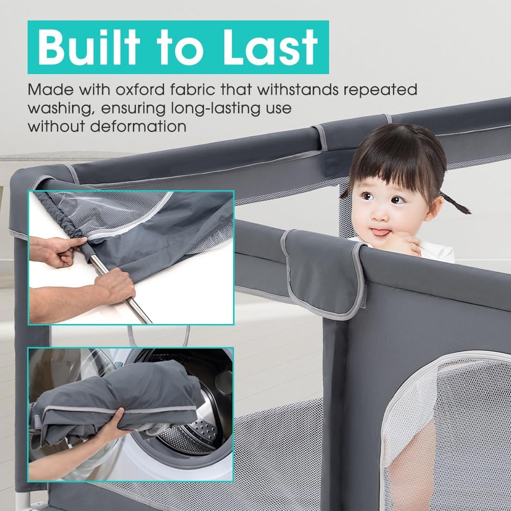 Baby Playpen – 180x200cm Spacious Play Yard for Babies & Toddlers,Grey