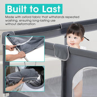 Baby Playpen – 180x200cm Spacious Play Yard for Babies & Toddlers,Grey