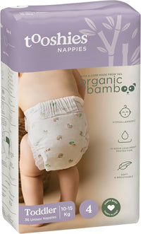 Tooshies Nappies | Size 4 Toddler 10-15kg | Made with Organic Bamboo | 12 hrs leak free | Unisex | Rainbow Print | 2x36pk