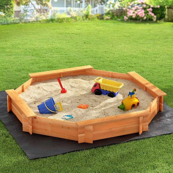 Keezi Kids Sandpit, Wooden Octagon Sand Pit Sandbox Play Toys