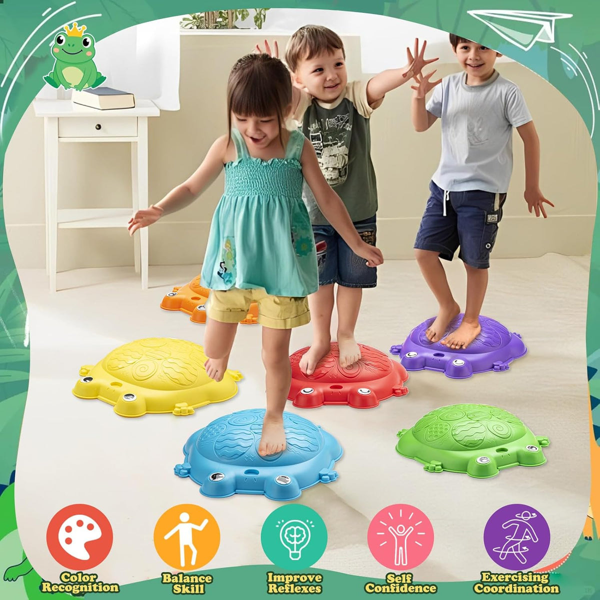Frog Balance Stepping Stones for Kids | 8-Piece Indoor/Outdoor Obstacle Course Toys |