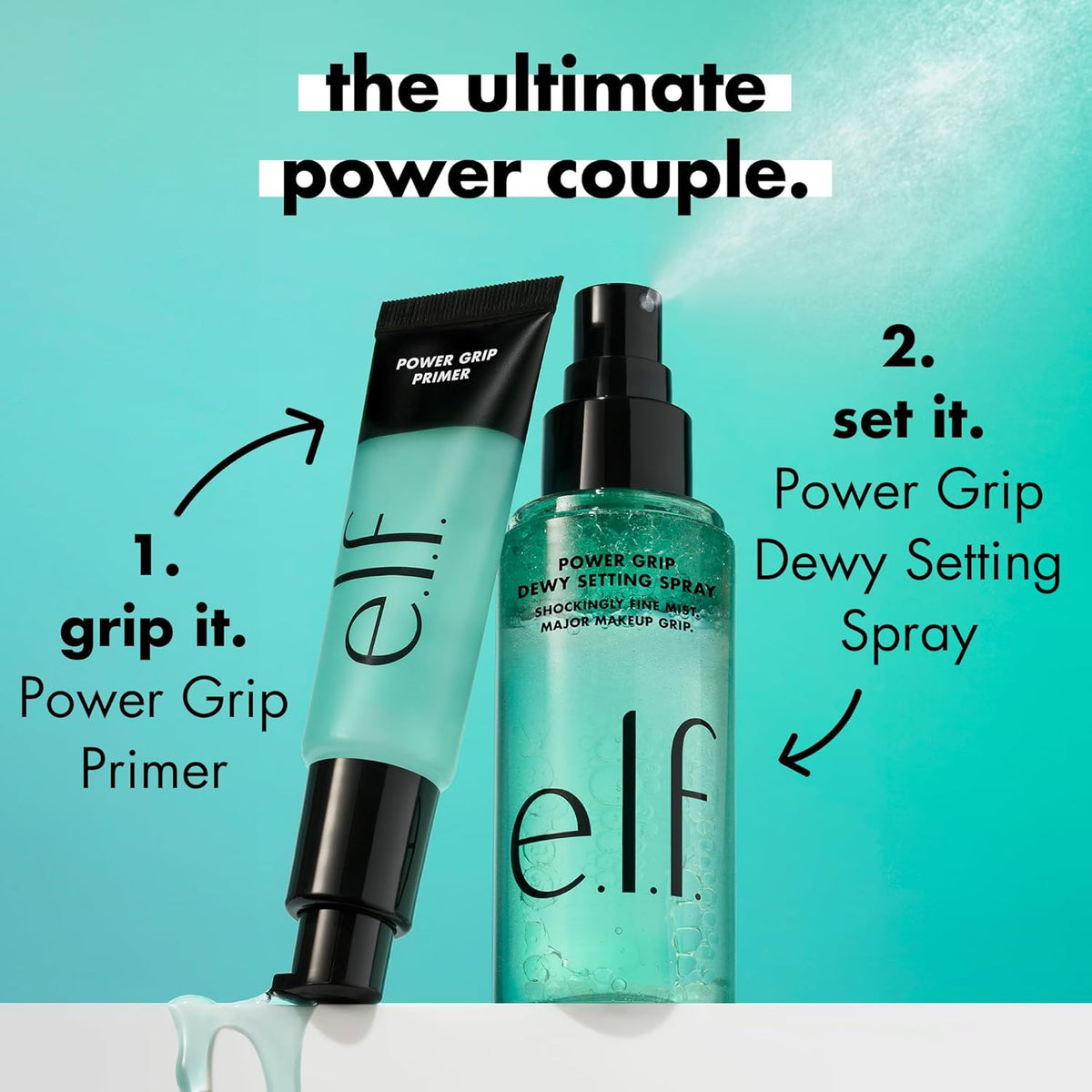e.l.f. Power Grip Dewy Setting Spray, Ultra Fine Mist Made With Hyaluronic Acid