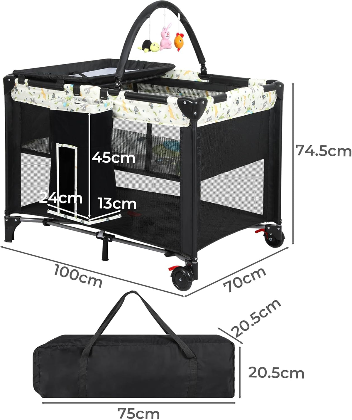 Bopeep Baby Cot Bed Crib Bedding Set Bassinet Safety Rails Fence Foldable Travel 3-in-1 Change Table Foldable Portacot Playard Carry Bag