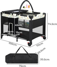 Bopeep Baby Cot Bed Crib Bedding Set Bassinet Safety Rails Fence Foldable Travel 3-in-1 Change Table Foldable Portacot Playard Carry Bag