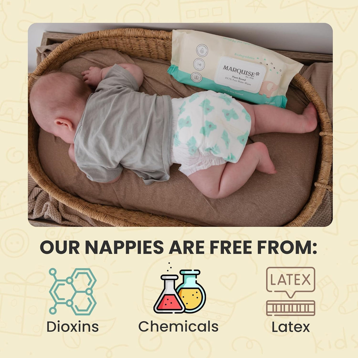 Marquise Baby Eco Nappies for Up to 5 kg Newborn, Size 1 (Pack of 3)