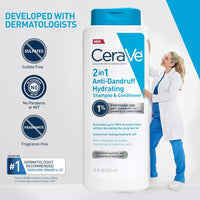 CeraVe 2 In 1 Hydrating Anti Dandruff Shampoo And Conditioner, 1% Pyrithione Zinc Dandruff Treatment