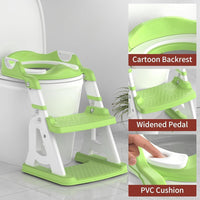 Potty Training Seat with Step Stool Ladder, Foldable Potty Training Toilet with Triangle Body Design Ladder, Slip Steps Soft Pad for Kids(Green)