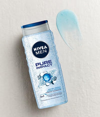 NIVEA MEN Pure Impact Shower Gel 500ml | Men's Refreshing Body Wash | With Purifying Scrub Particles | For Body, Face & Hair | Gentle Formula | Long-Lasting Clean Feeling