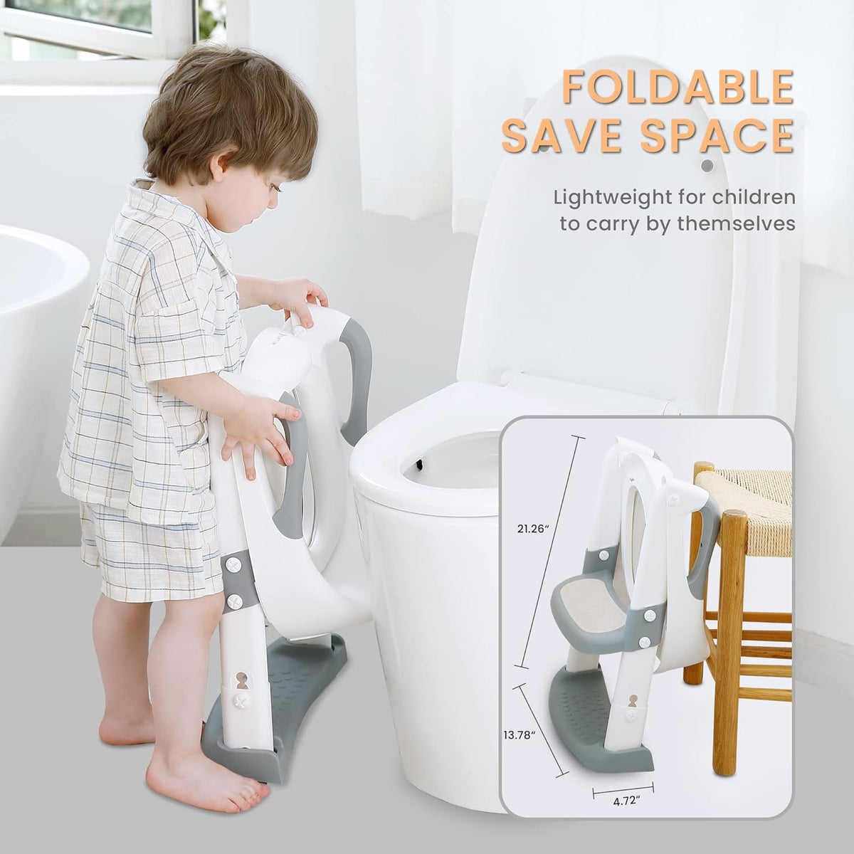 Potty Training Seat, Toddler Step Stool, 2 in 1 Potty Training Toilet for Kids,Grey