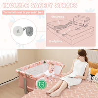 BABY JOY Folding Baby Bassinet Bedside Sleeper, Portable Co-Sleeper Travel Cot for Newborn/Infant w/4 Adjustable Heights