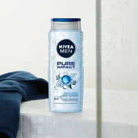 NIVEA MEN Pure Impact Shower Gel 500ml | Men's Refreshing Body Wash | With Purifying Scrub Particles | For Body, Face & Hair | Gentle Formula | Long-Lasting Clean Feeling